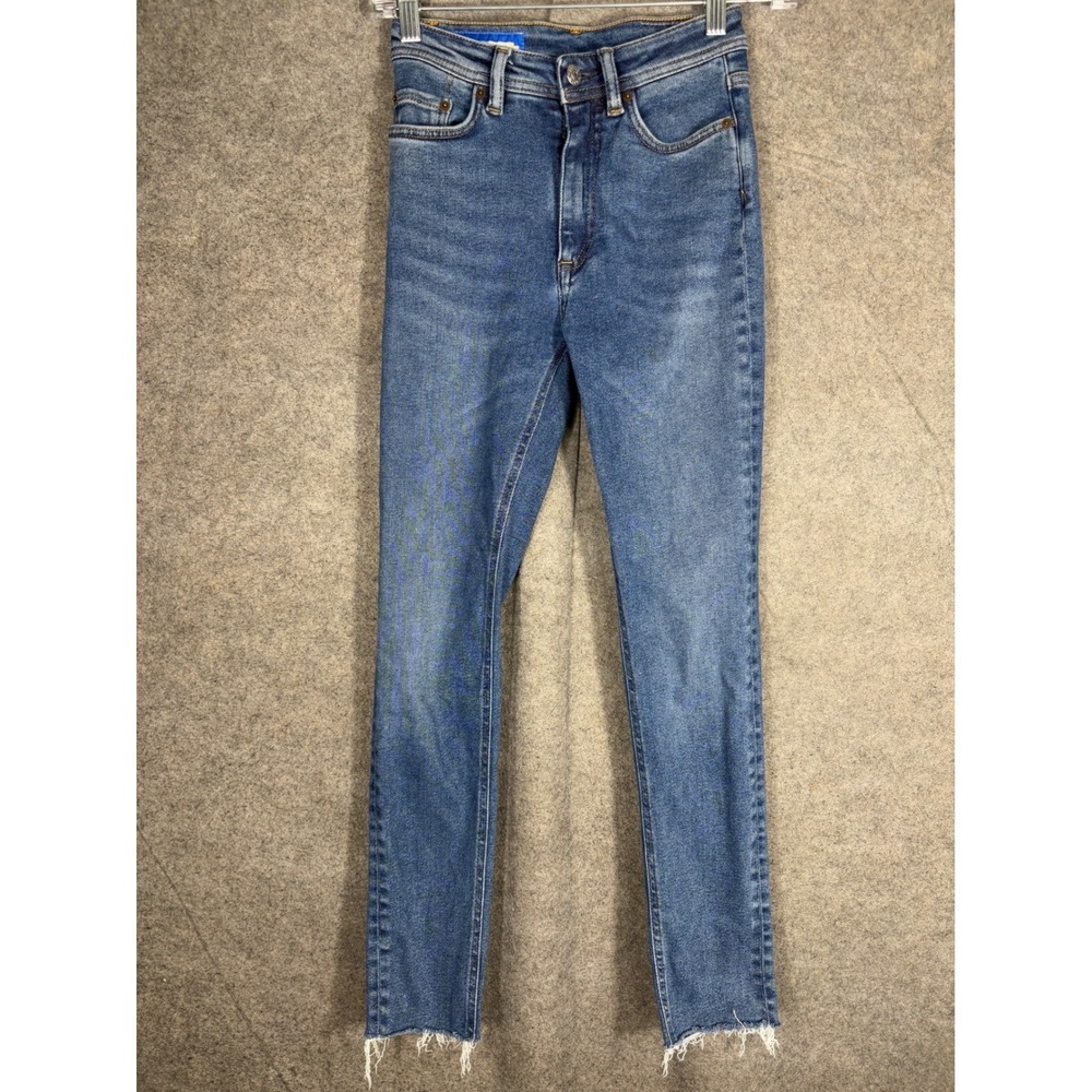 Acne Studios Bla Konst Skinny Jeans Blue High Rise Raw Hem Made in Italy 24 32